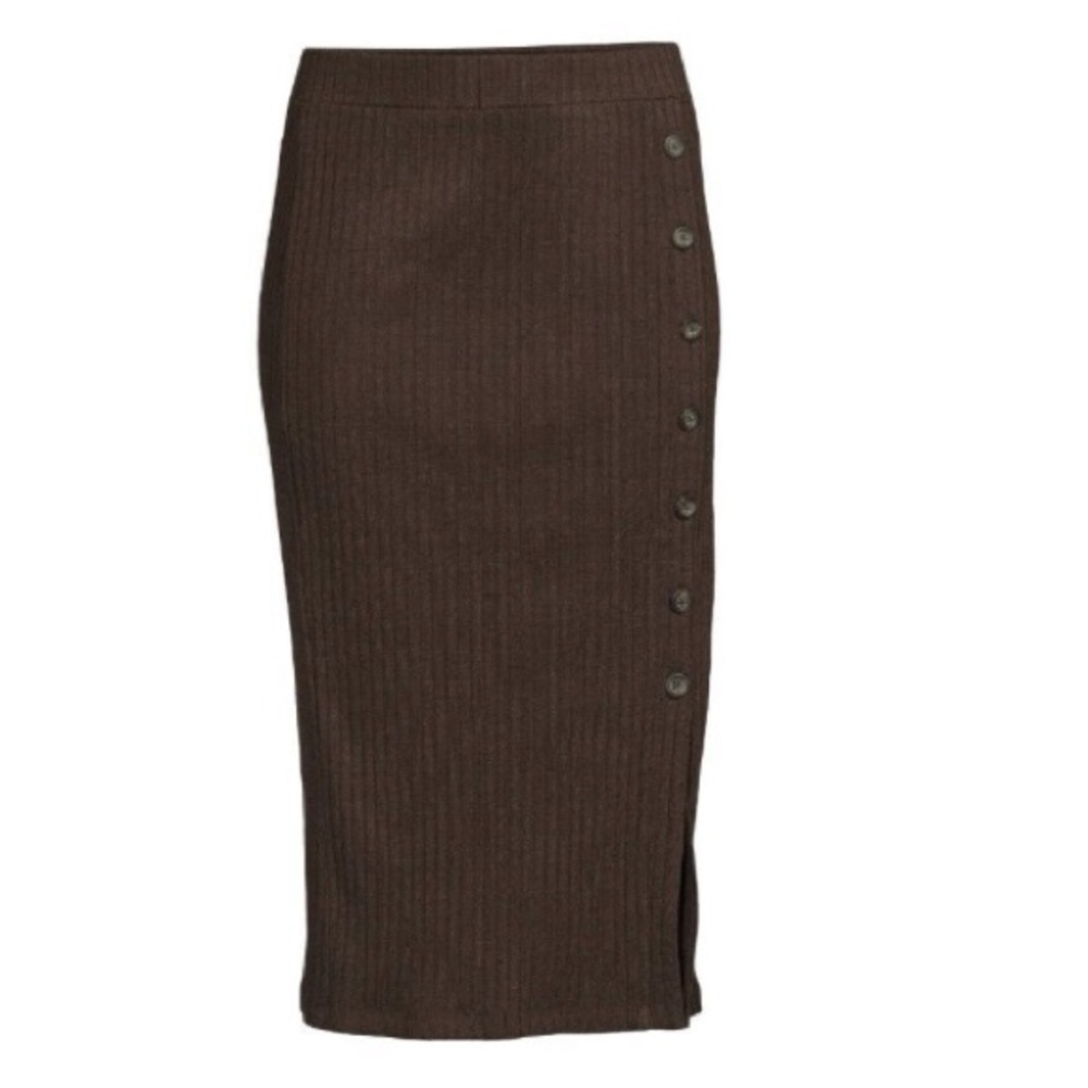 Rib Knit button down midi skirt- brown women’s Large
